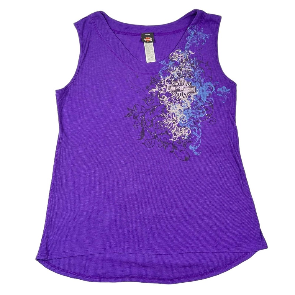Harley Davidson Y2K Purple Rhinestone Tattoo Tank Top